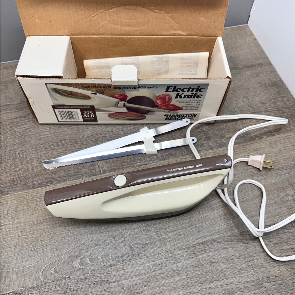 Vintage Hamilton Beach Scovill Electric Knife 275-5 Almond Brown with Box USA